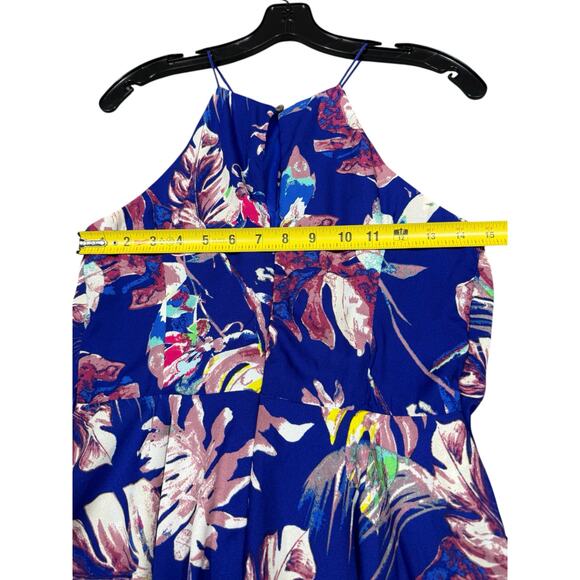 NEW- She + Sky Royal Blue Tropical Floral Halter Romper - Size Small - Picture 8 of 10